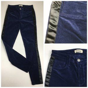 NWOT L'AGENCE Blue Velvet/Velour Black Satin Tuxedo Trim Slim Fit Skinny Jeans